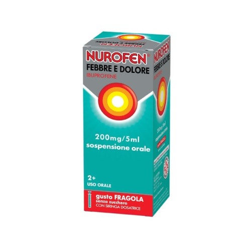 Nurofen Febbre e Dolore Bambini 200 mg/5 ml Ibuprofene Indicato per Febbre Dolori ai Denti e Muscolari Sospensione Orale Fragola 100 ml
