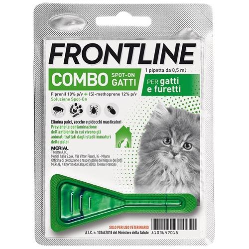 Frontline Combo Gatti x1 Pipetta, Antiparassitario per Gatti, Gattini e Furetti, Contro Pulci, Zecche, Uova, Larve e Pidocchi