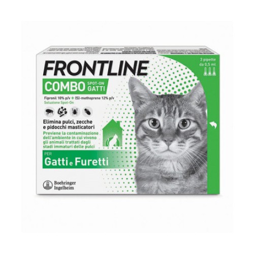 Frontline Combo Gatti x3 Pipette, Antiparassitario per Gatti, Gattini e Furetti, Contro Pulci, Zecche, Uova, Larve e Pidocchi