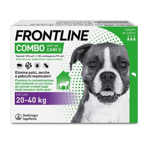 Frontline Combo Cani x3 Pipette, Antiparassitario per Cani Grandi e Cuccioli (20-40Kg) Contro Pulci, Zecche, Uova e Larve