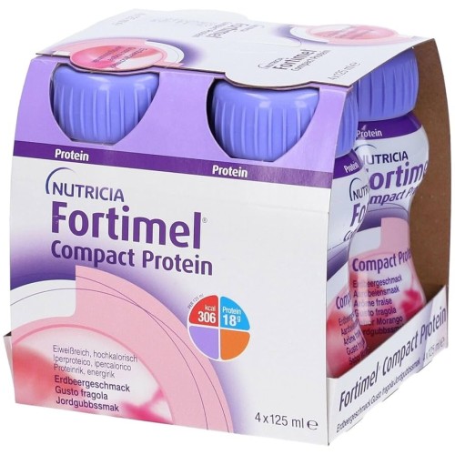 Fortimel Compact Protein Nutricia 4x125ml - Supplemento Alimentare Iperproteico - Gusto Fragola