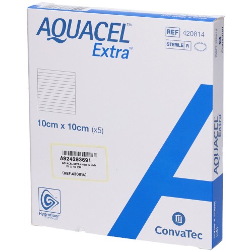 Medicazione In Tecnologia Hydrofiber In Carbossimetilcellulosa Sodica E Cellulosa Rigenerata Aquacel Extra 10X10 Cm 5 Pezzi