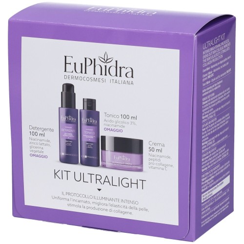 Euphidra Ultralight Kit Crema Ricca Niacinamide 50 Ml + Detergente Niacinamide 100 Ml + Tonico Acido Glicolico 100 Ml