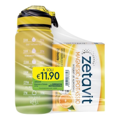 Zetavit Magnesio e Potassio - Integratore per stanchezza e affaticamento - con Borraccia omaggio - 24 Bustine