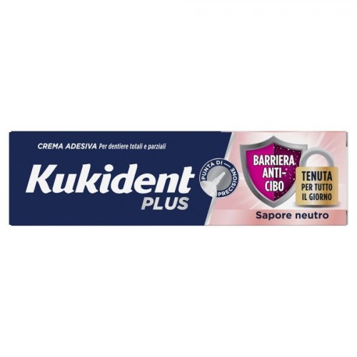 Kukident Plus Barriera Anti-Cibo Crema Adesiva per Dentiere Sapore Neutro 40g