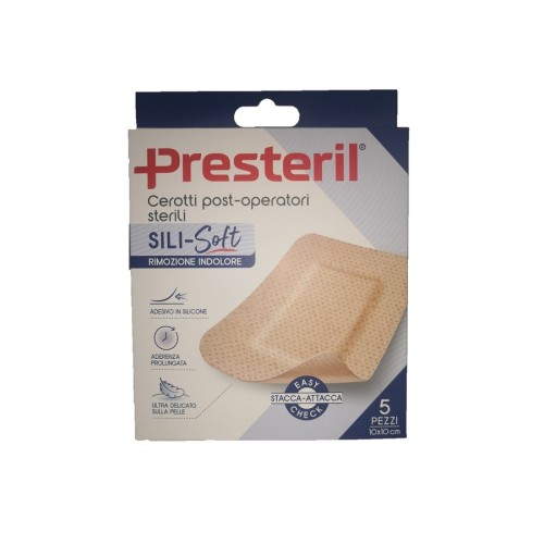 Presteril cerotti post operatori sterili sili-soft 10x10cm 5 pezzi